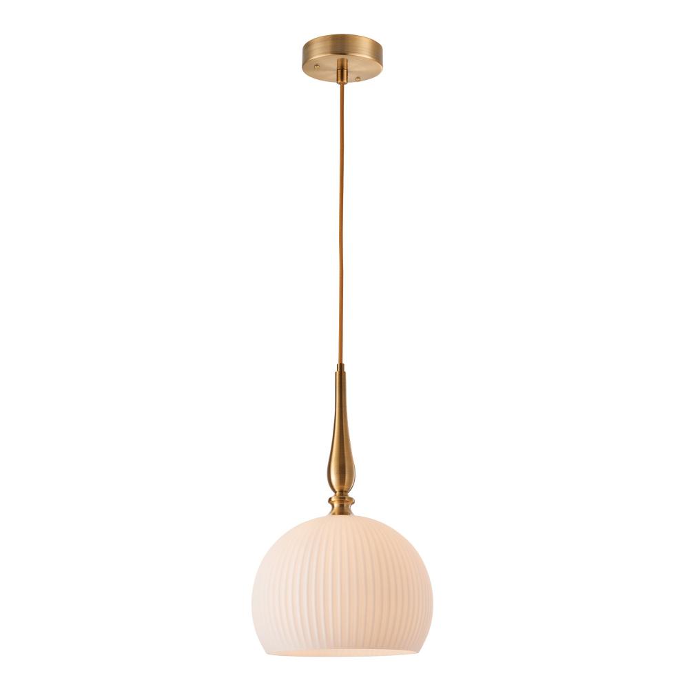 Kate 1 Light Pendant 14", Brushed Brass with Ribbed Glassware