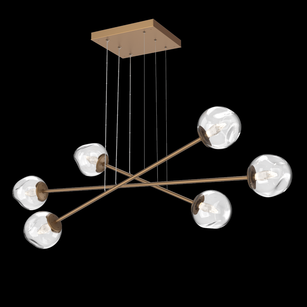 Luna Triple Moda-Novel Brass-Geo Inner - Clear Outer-Stainless Cable-LED 3000K
