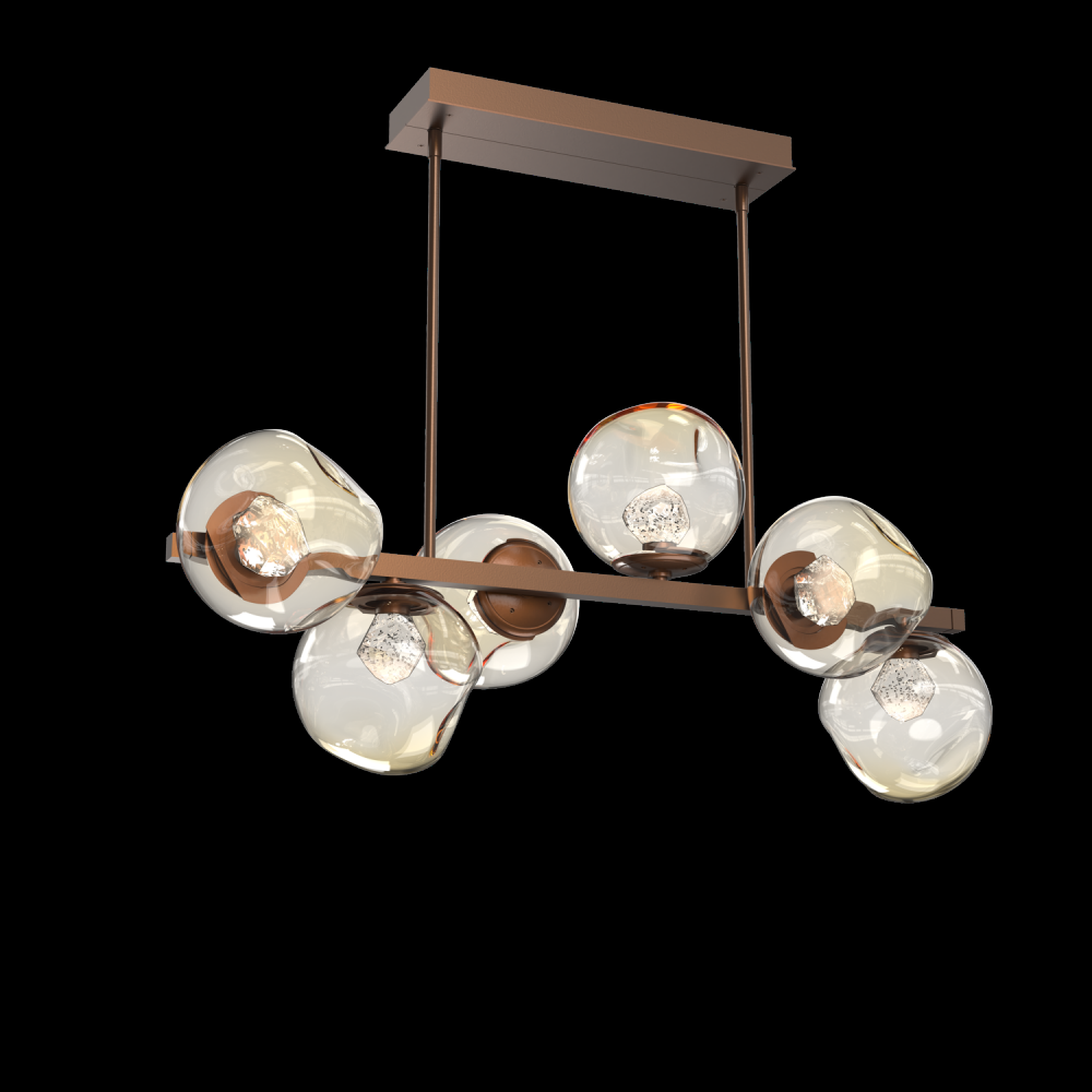 Luna 6pc Twisted Branch-Burnished Bronze-Zircon Inner - Amber Outer-Threaded Rod Suspension-LED