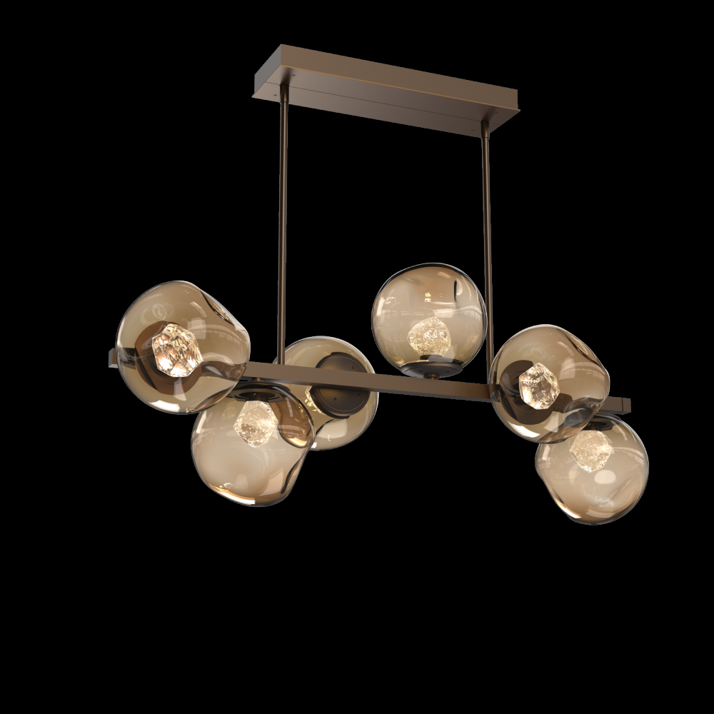 Luna 6pc Twisted Branch-Flat Bronze-Zircon Inner - Bronze Outer-Threaded Rod Suspension-LED 2700K