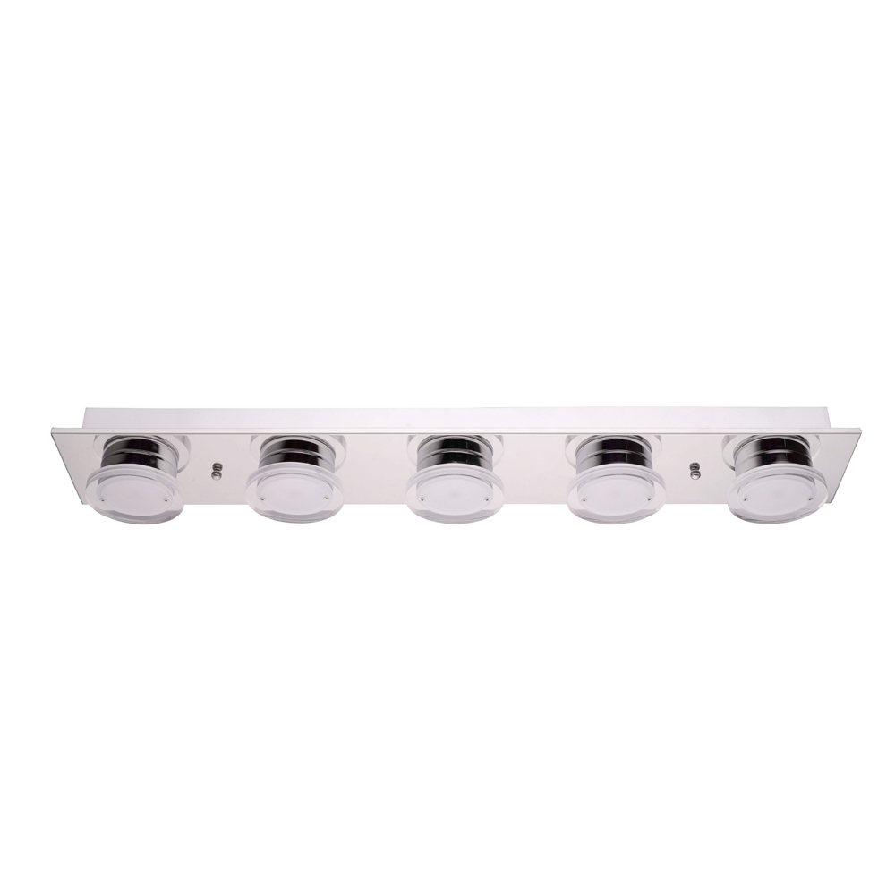 5x4.5W LED Bath / Vanity Light w/ Chrome Finish & Clear / Satin Plastic Bulb Cover
