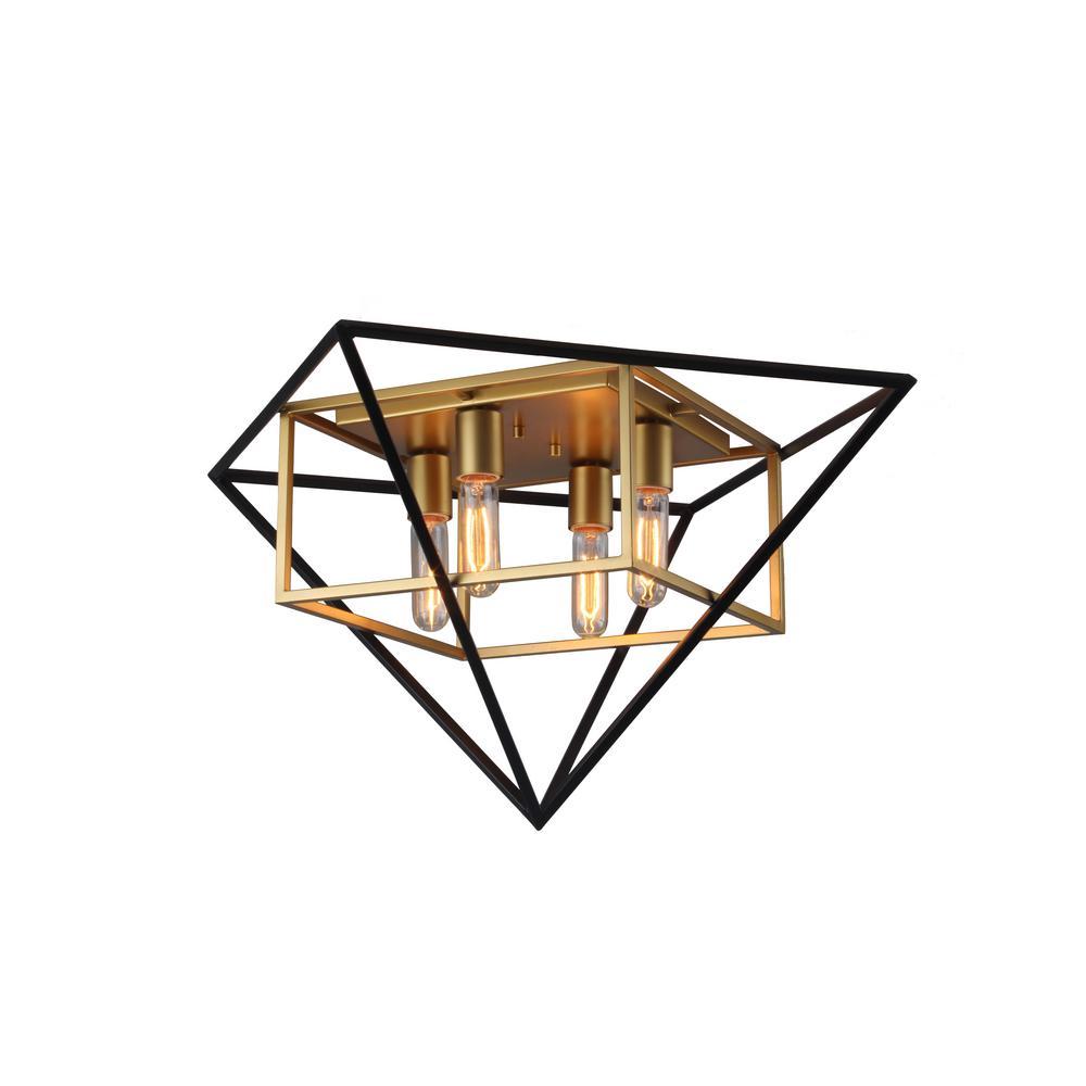 Pryor - Geometric Ceiling Light Antique Gold and Black Finish 4-60W T10 Bulbs