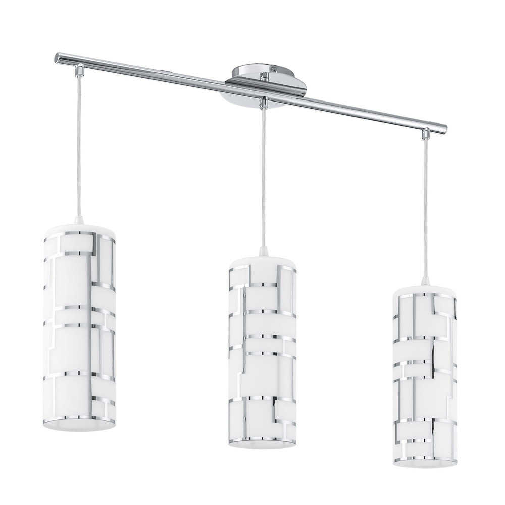 3x60W Multi Light Pendant With Chrome Finish & White DÃ©cor Glass