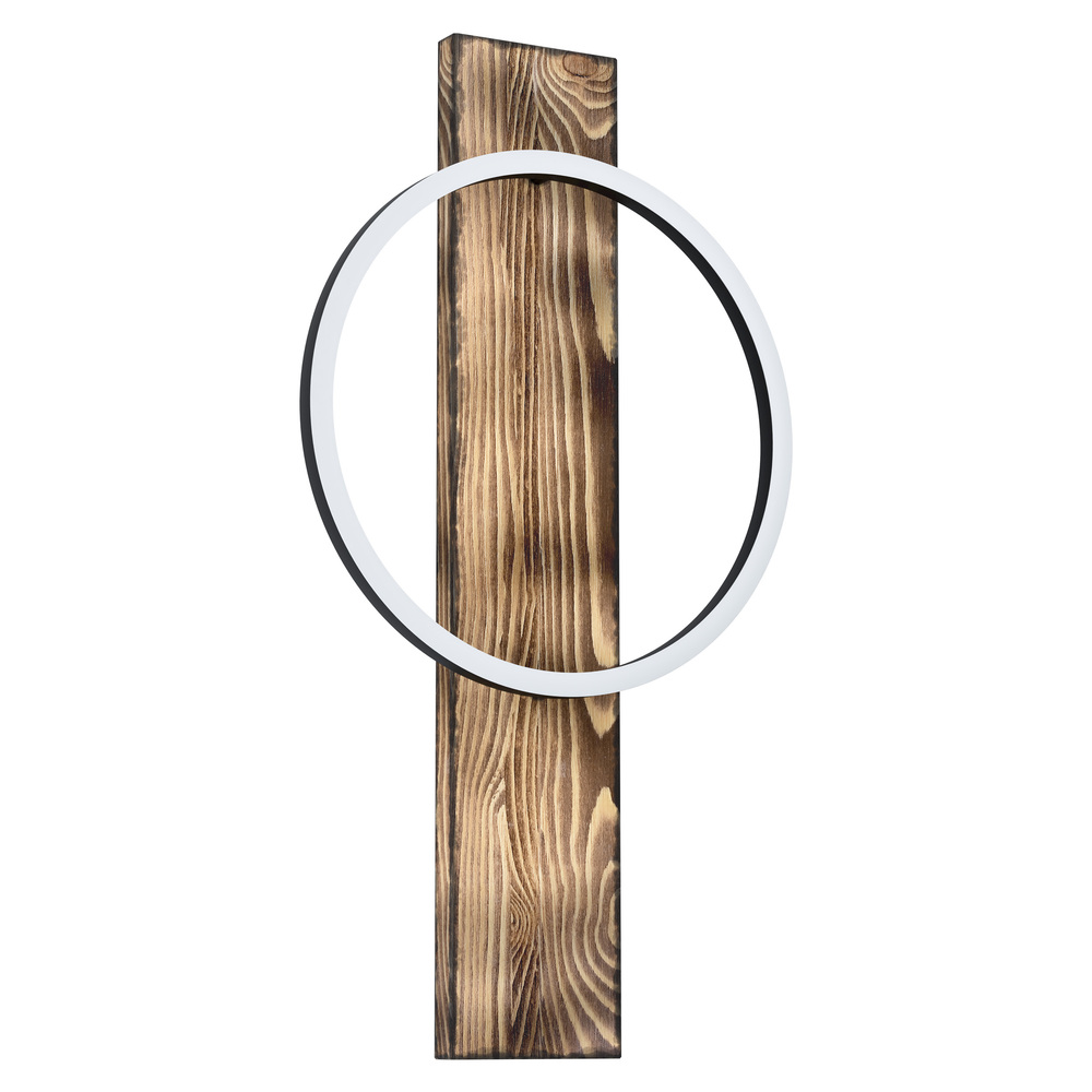 1 LT Integrated LED Wall Light With a Brushed Pine Wood finish and Structured Black Shade