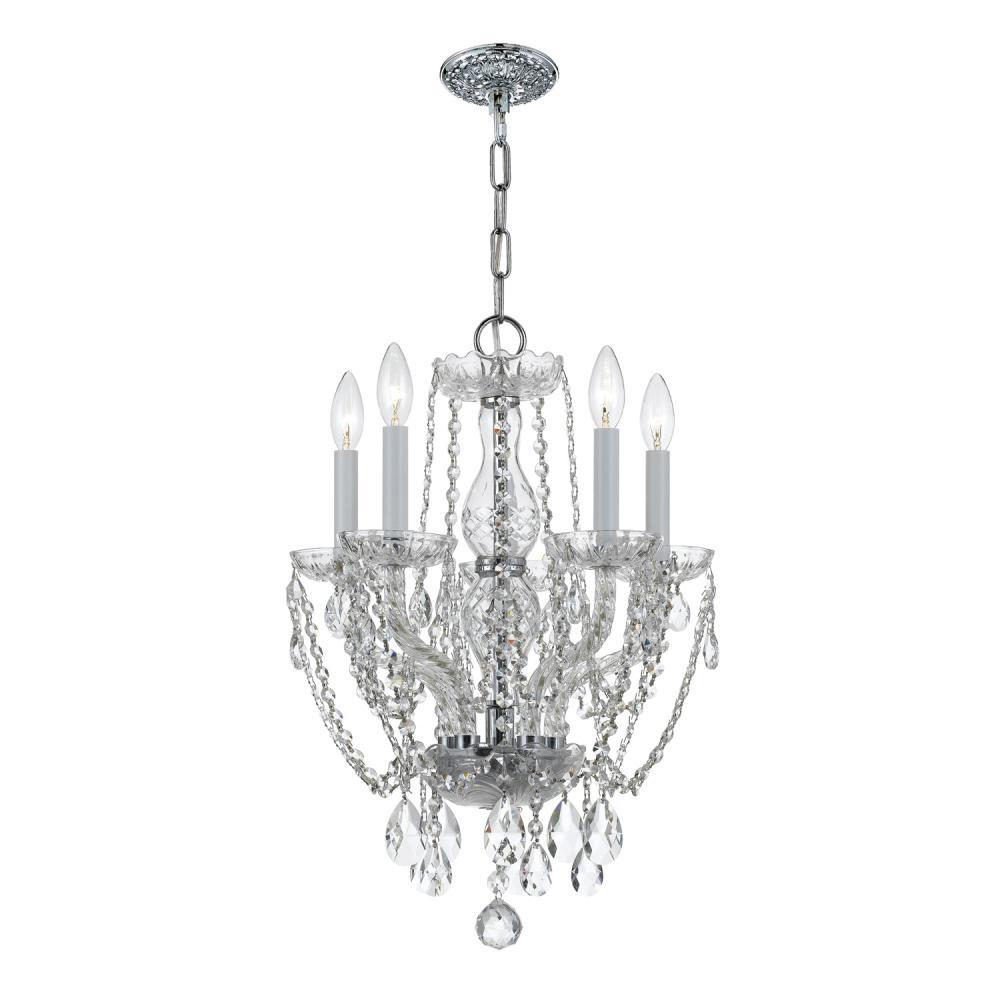 Traditional Crystal 5 Light Swarovski Strass Crystal Polished Chrome Mini Chandelier