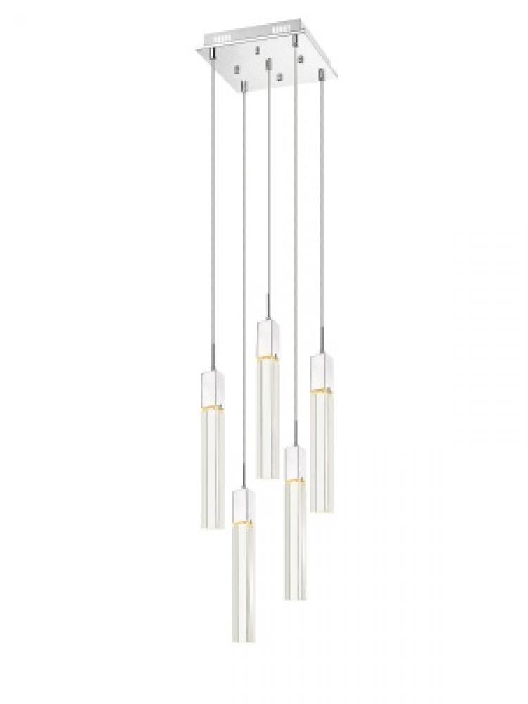 The Original Glacier Avenue Collection Chrome 5 Light Pendant Fixture with Clear Crystal
